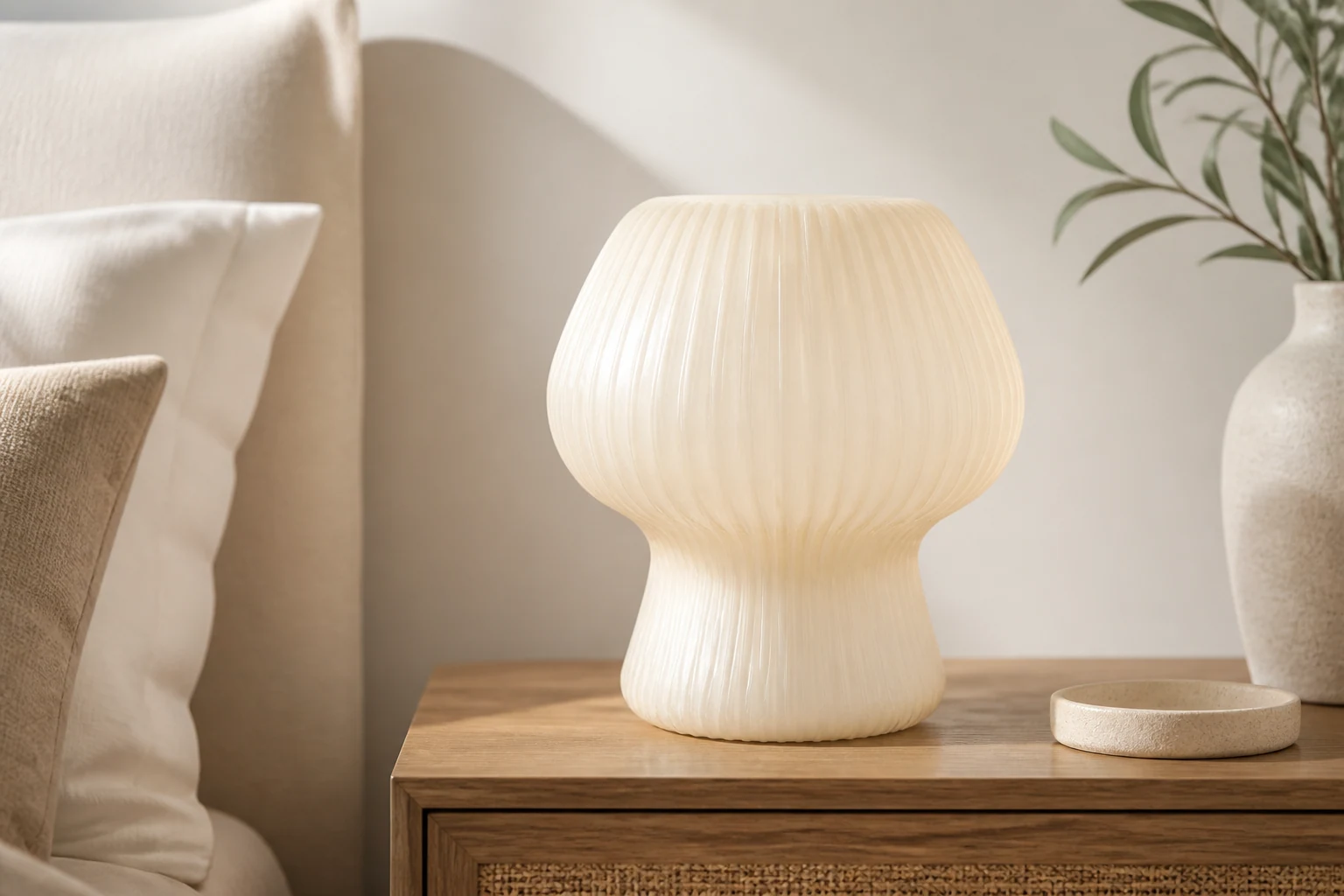 Livsstilsscen som visar den helräfflade bordslampan i glas i sitt sammanhang
