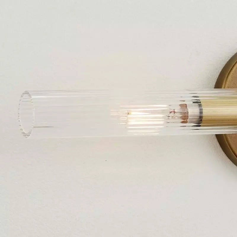 Alice Rustic Transparent Cooper Ribbed Glass Double Tube Sconce T011