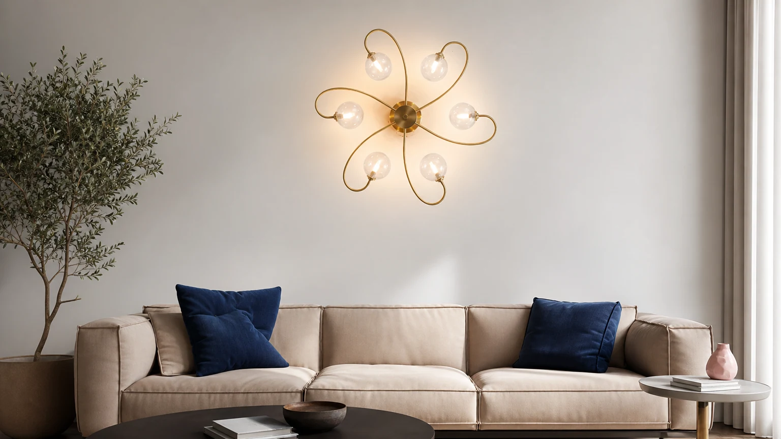 Lampa sufitowa BLOOM zainstalowana w poziomej scenie pomieszczenia