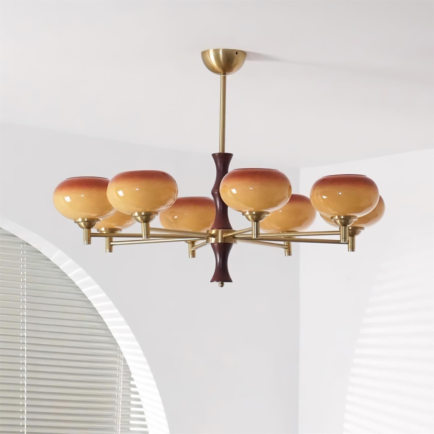 Vintage Mid Century Persimmon Glass Chandelier M306