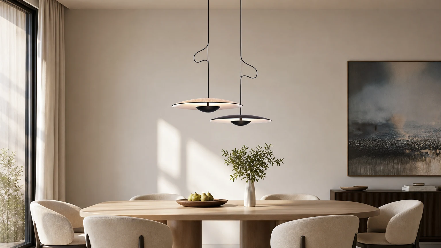 Imbirowa lampa wisząca LED nad stołem w jadalni