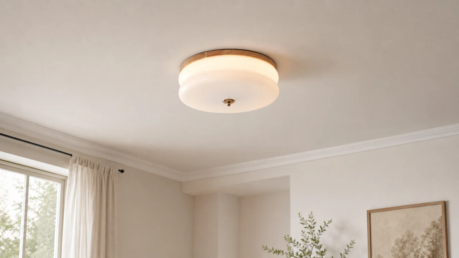 Lampa sufitowa Rowen D05 zainstalowana w ciepłym wnętrzu