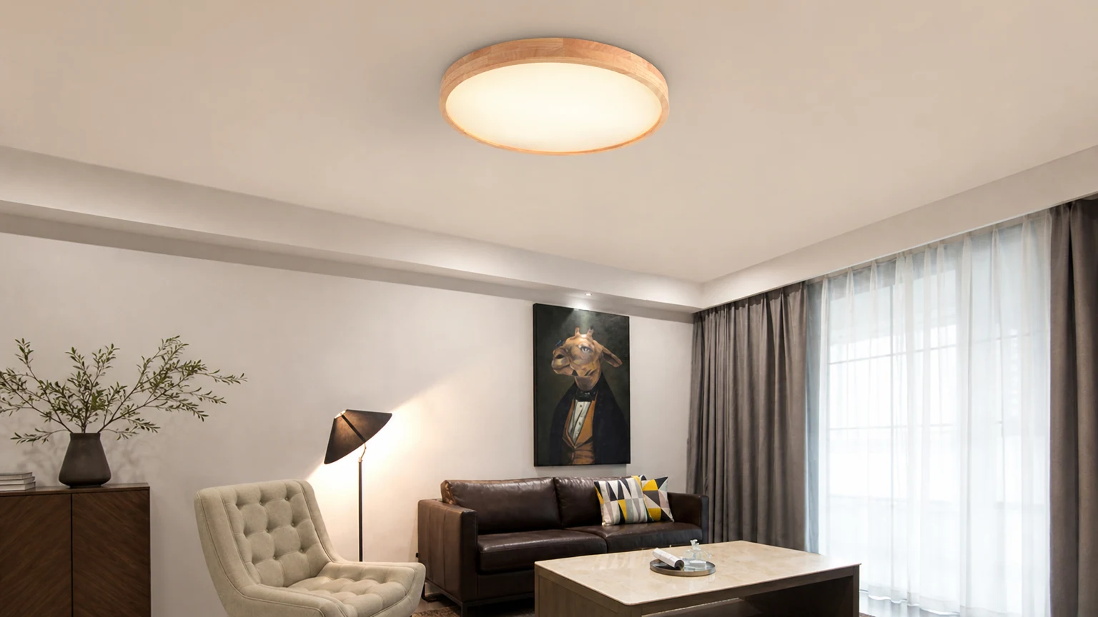 Lampa sufitowa TANUKI Ultra Slim zainstalowana w nowoczesnym pomieszczeniu