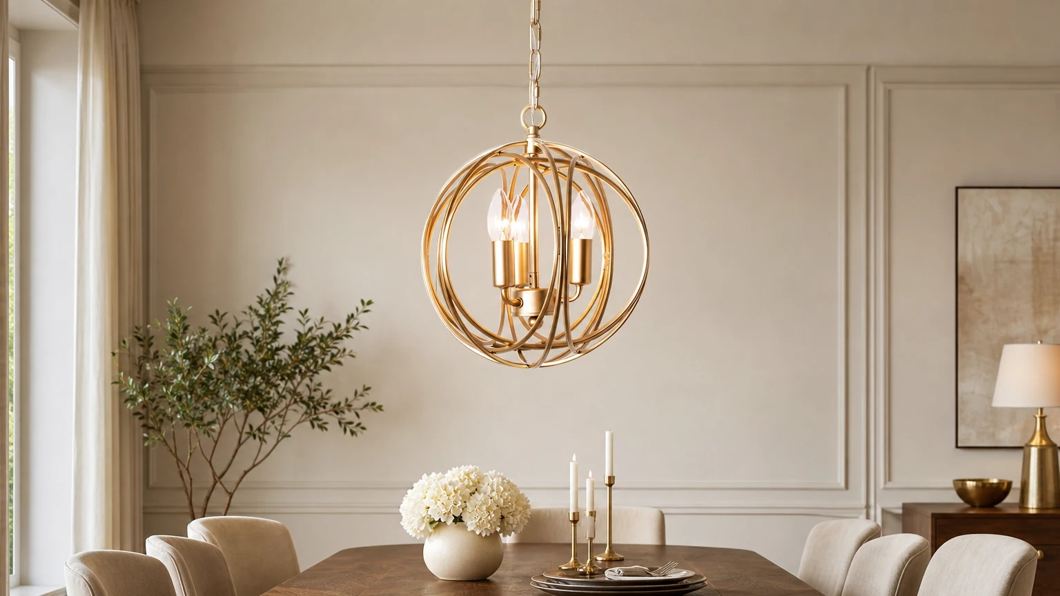 Pozioma scena pomieszczenia z lampą wiszącą Retro M42 Hollow Metal Line