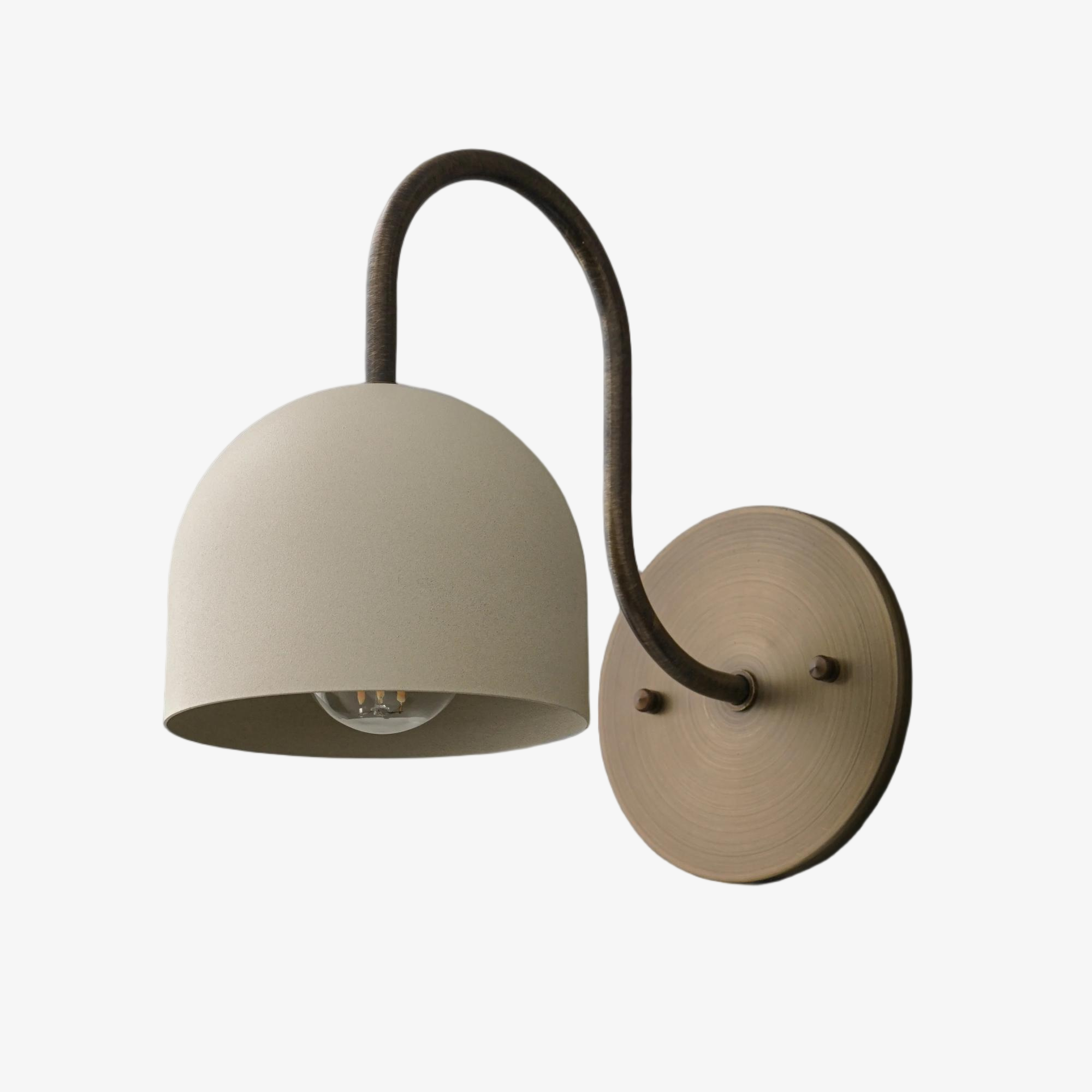 Curva Metal Industrial Wall Sconce - Curved Brass Arm - Hammered Dome Light Fixture T408
