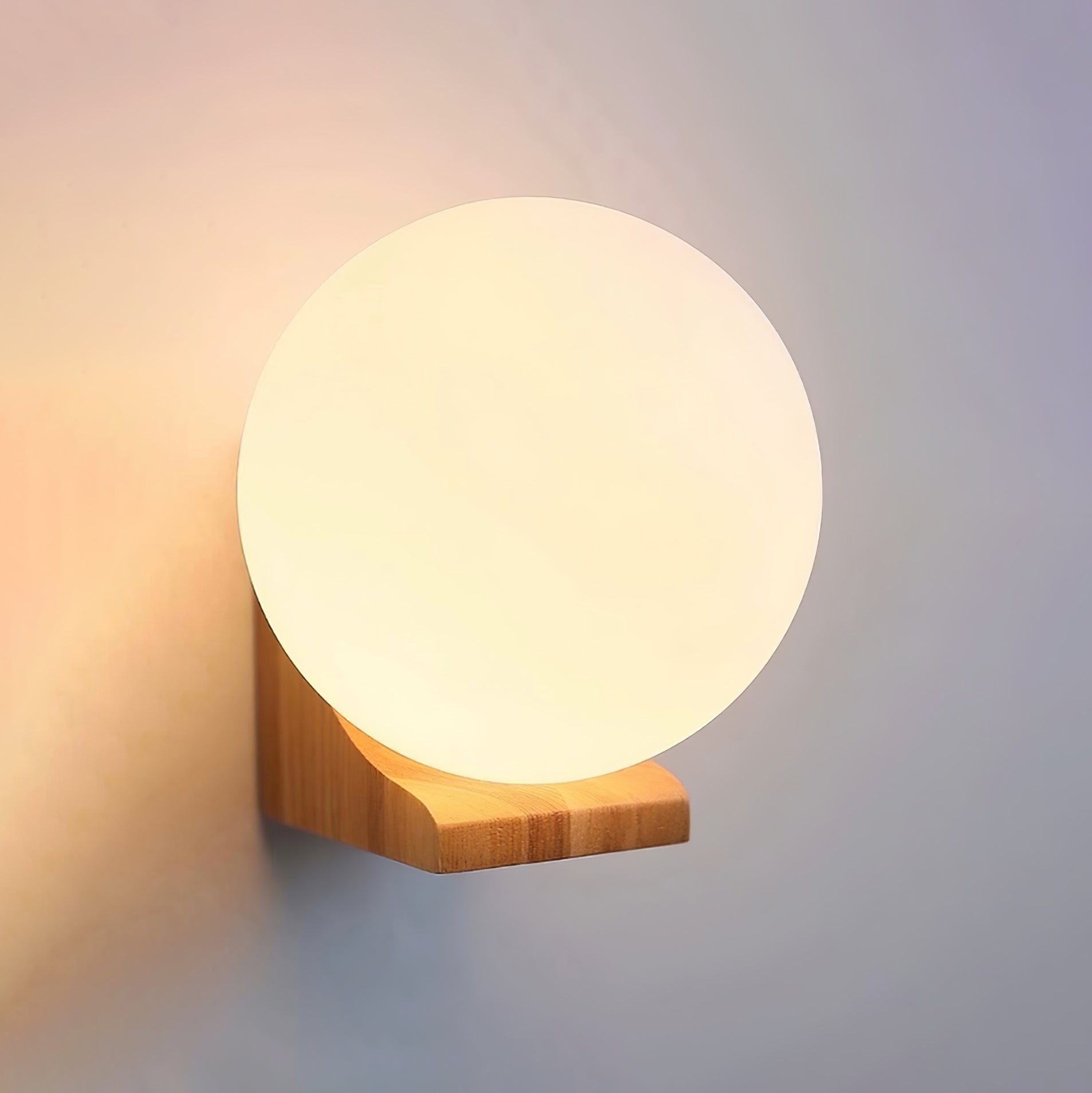 Minimalist Wooden Geometric Bracket Glass Globe Wall Lamp M477