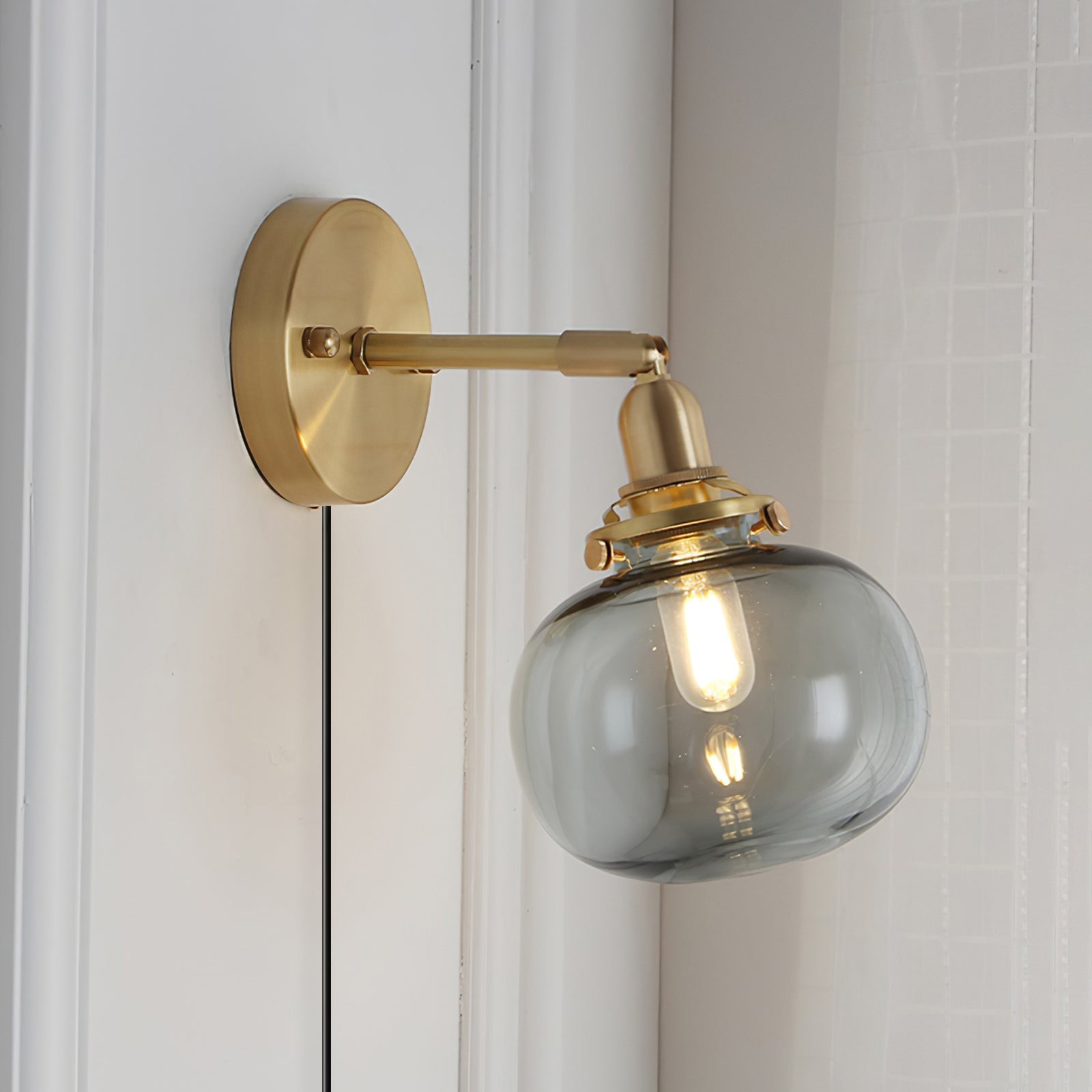 Japanese Style Vintage Brass Glass Wall Lamp M333