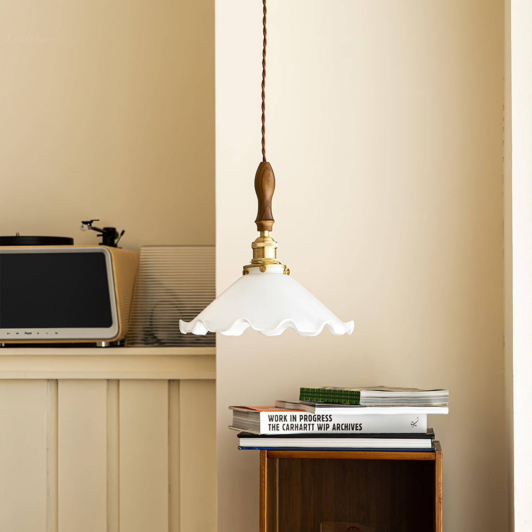 Vintage White Glass Skirted Pendant Lamp M472