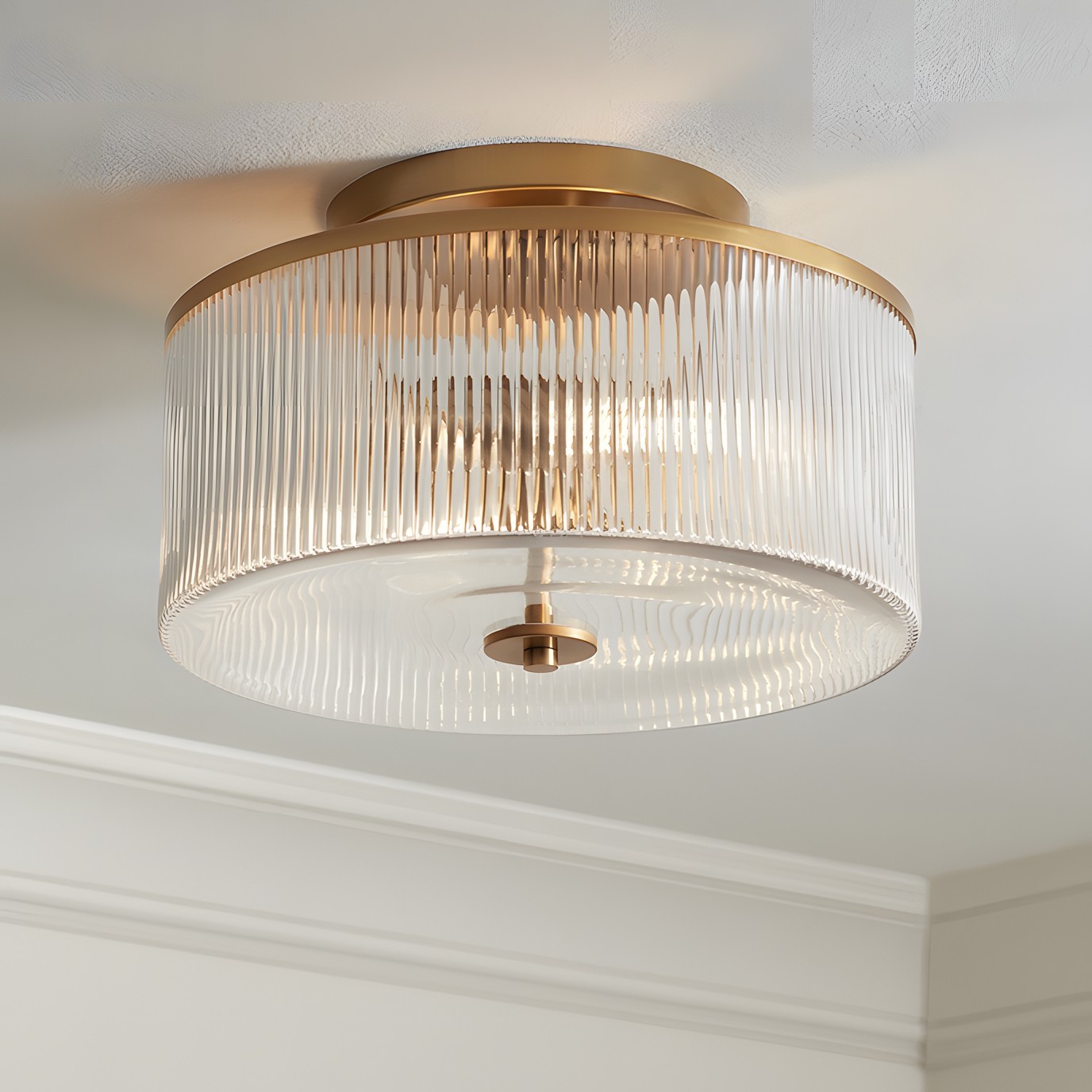 Claude Farmhouse Striped Glass Drum Ceiling Light G91