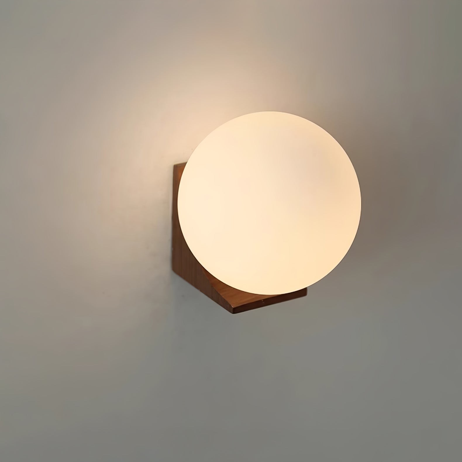 Minimalist Wooden Geometric Bracket Glass Globe Wall Lamp M477