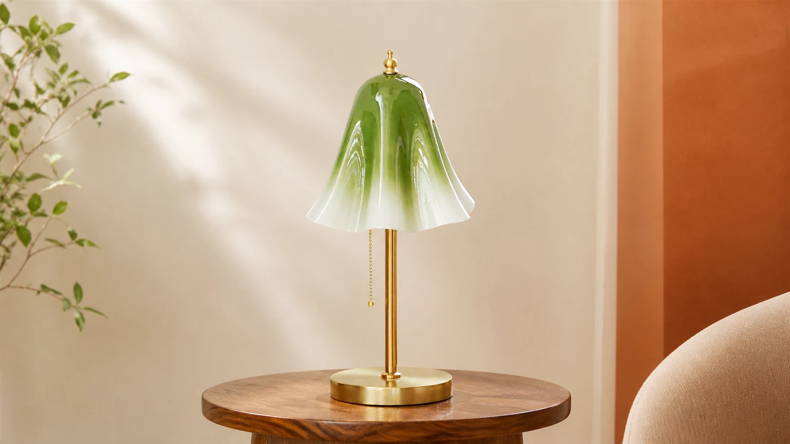 Lampa stołowa Glacea D110 w ciepłej scenie bohatera wnętrza