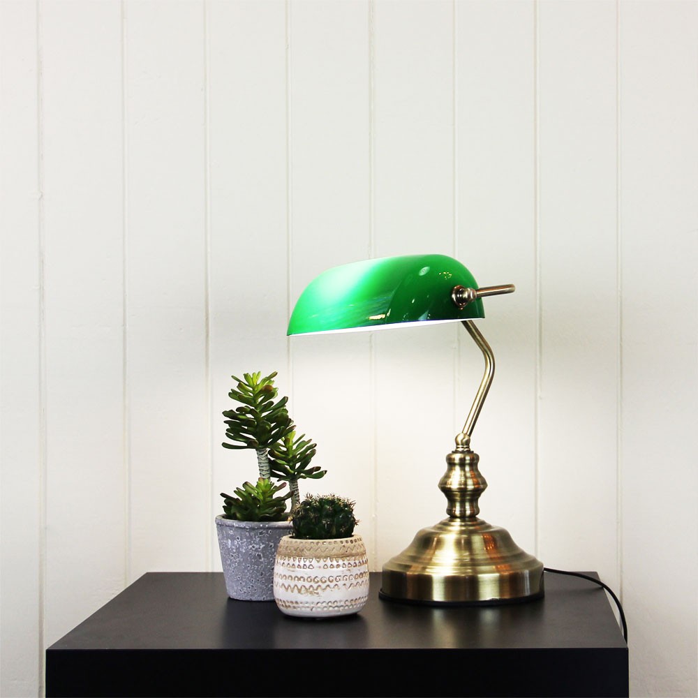 Vintage Glass Banker Desk Lamp Library Table Lamp S53