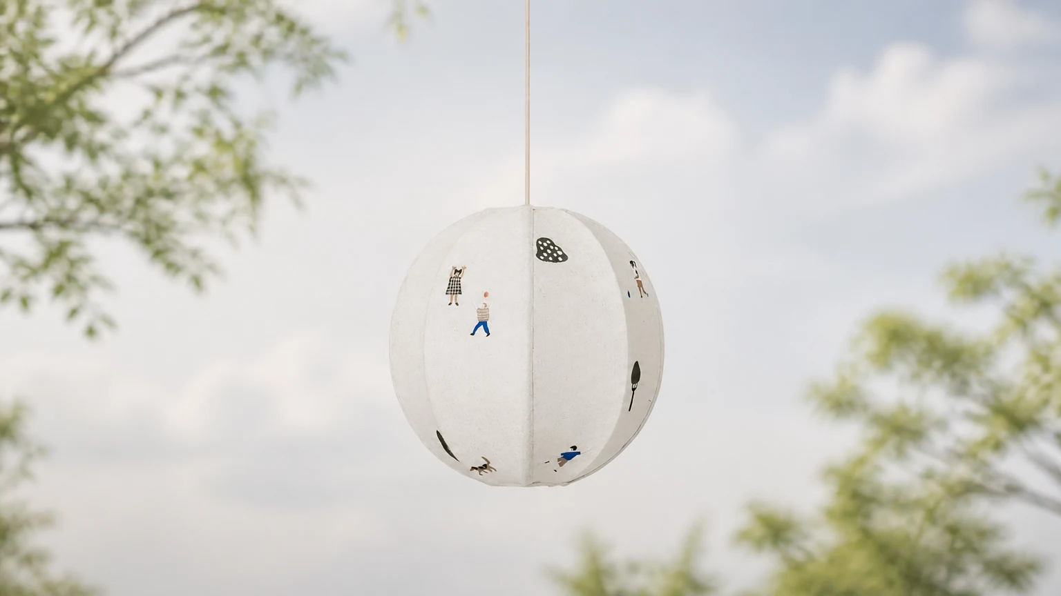 Lampa wisząca z haftowanej tkaniny Park M442 pokazana w stonowanym pokoju
