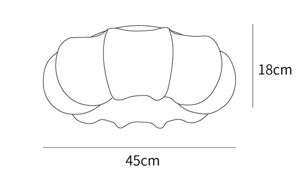Parasolkowa lampa sufitowa M503 schemat rozmiarów przedstawiający średnicę 45 cm i wysokość 18 cm