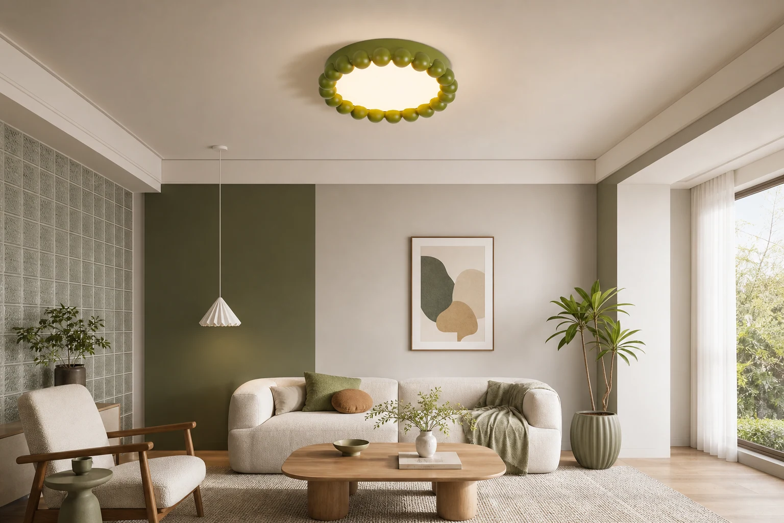 Lampa sufitowa Minori do montażu podtynkowego, widok na stylowy pokój