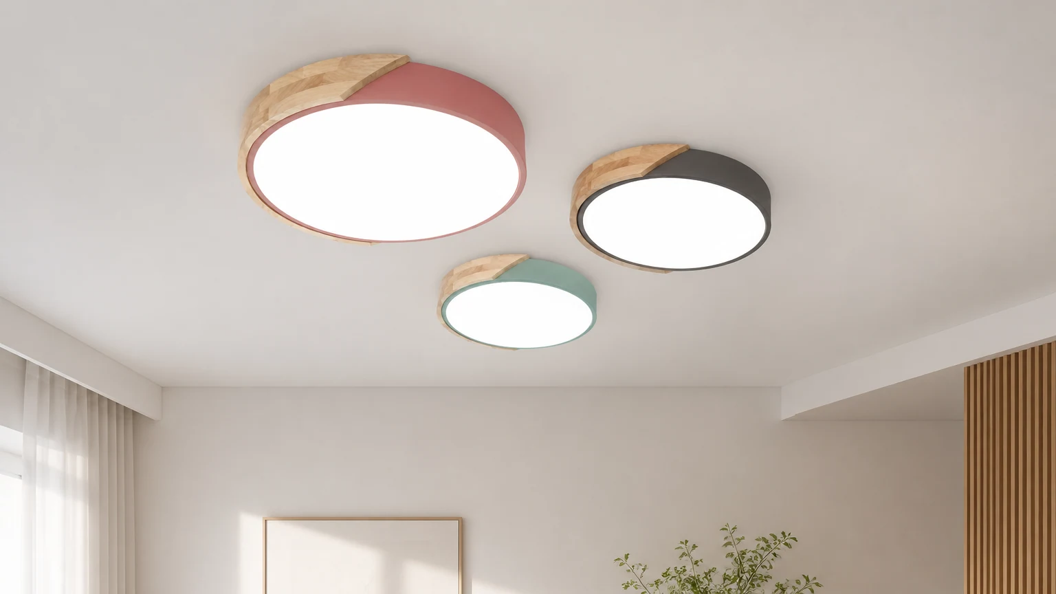 Lámpara de techo LED escandinava ARTRA instalada en un interior luminoso.