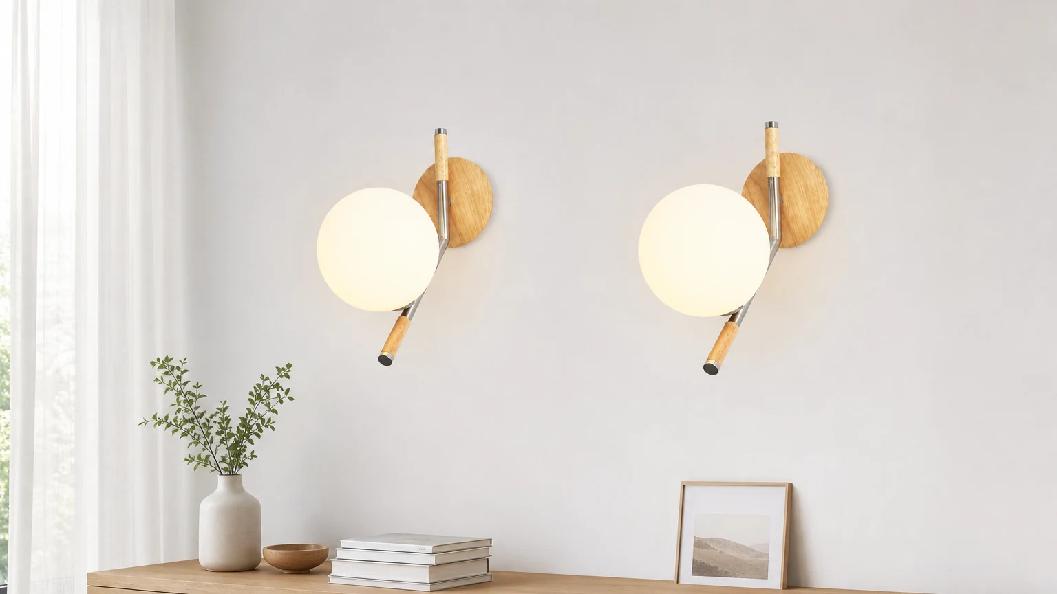 AQUEENA Globe Wall Lamp installed in a warm interior scene