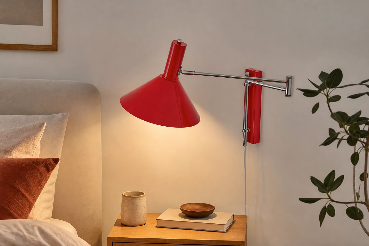 Klasyczna nowoczesna lampa ścienna z wtyczką w scenie lifestylowej