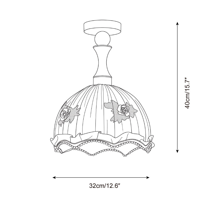 Schemat wymiarowy lampy sufitowej Camélia D338 przedstawiający średnicę 32 cm i wysokość 40 cm