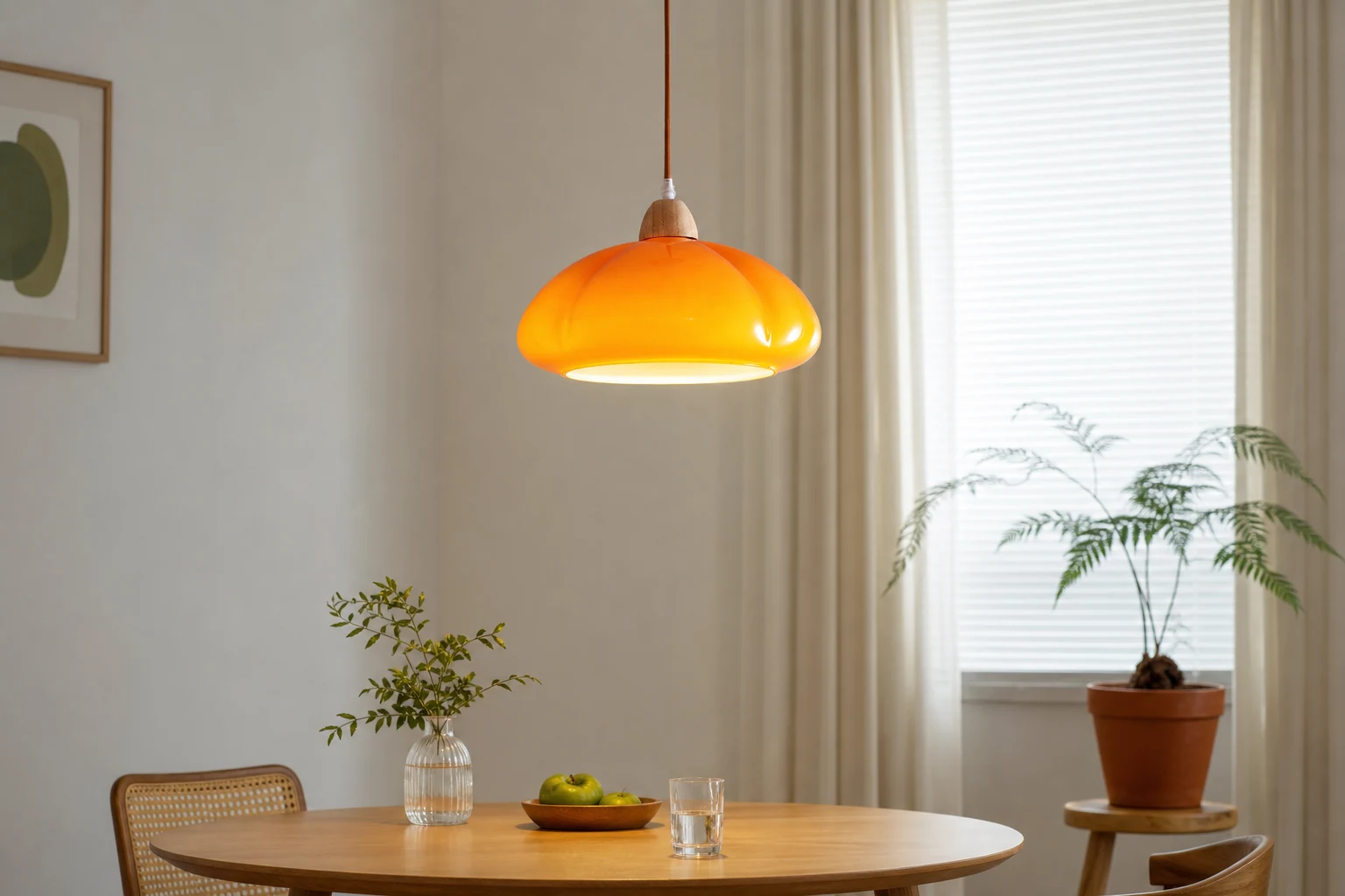 Lampa wisząca w kształcie dyni w dodatkowej scenie pokoju lifestylowego