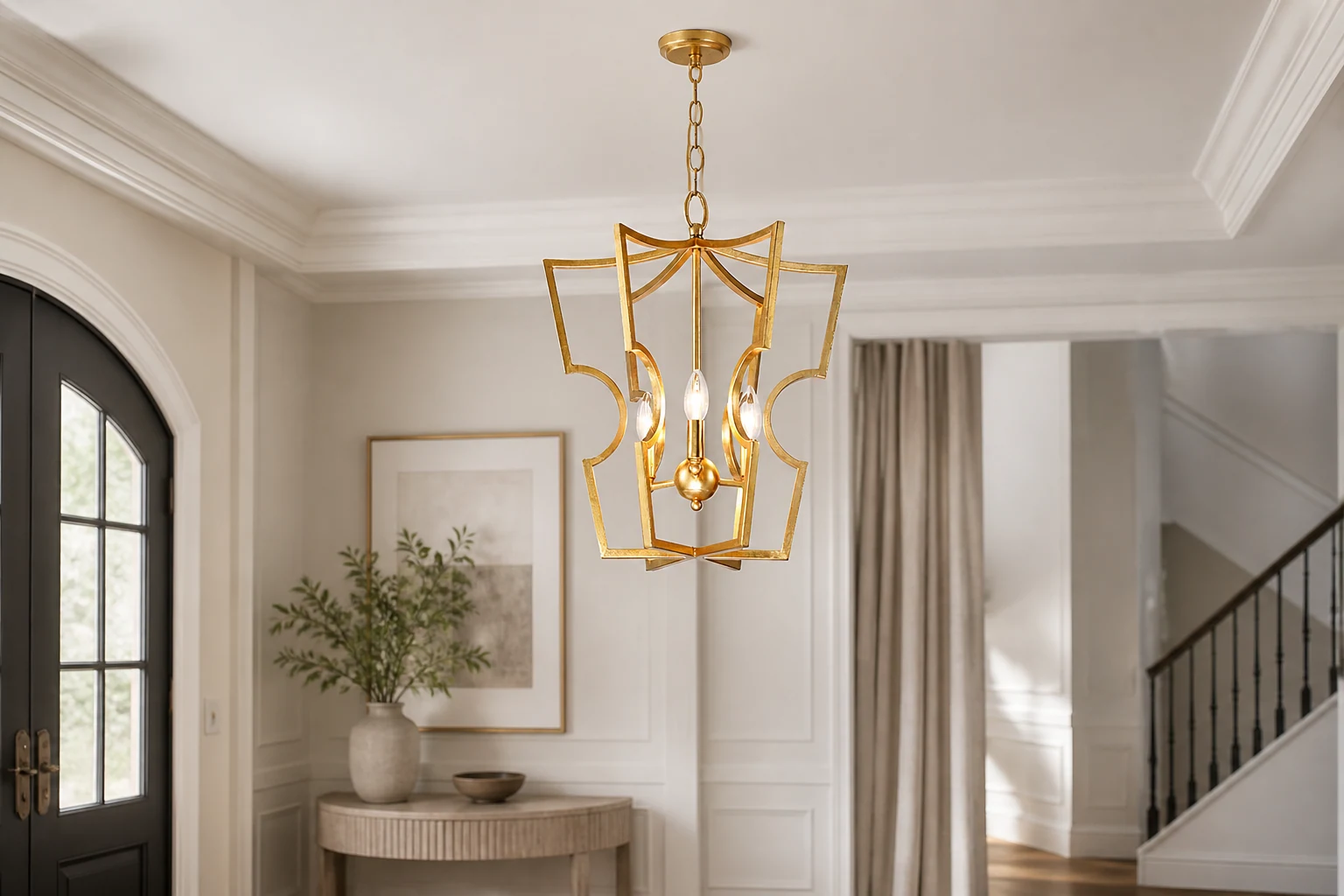 Lampa wisząca Sunsus D452 z mosiężną latarnią wiszącą w pokoju lifestylowym