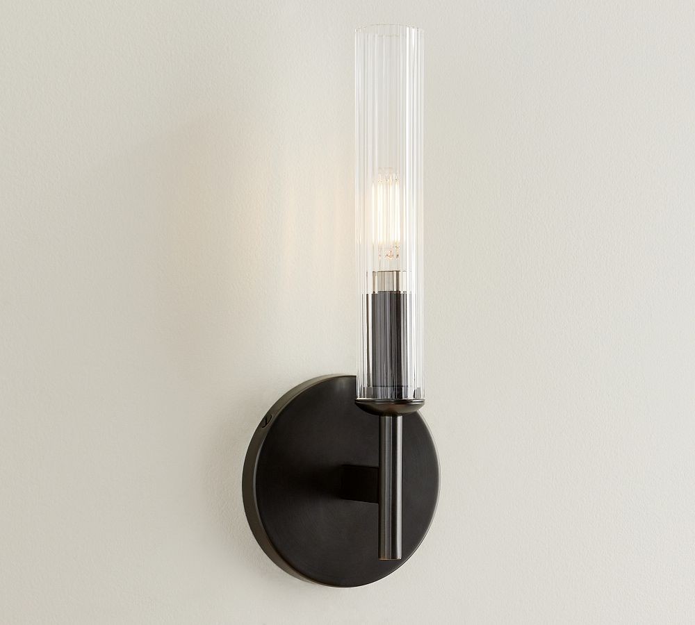 Bravira Ribbed Glass Wall Lamp - Tube Metal Light in Classic Finishes T075