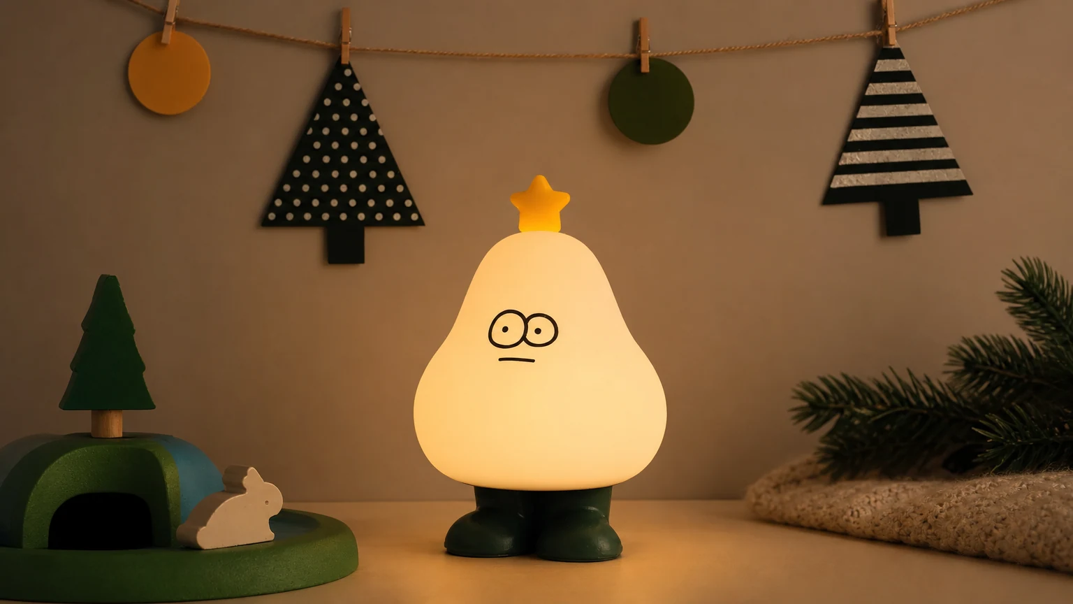 Mała lampka nocna Tree Tree M188 świecąca w przytulnym pomieszczeniu