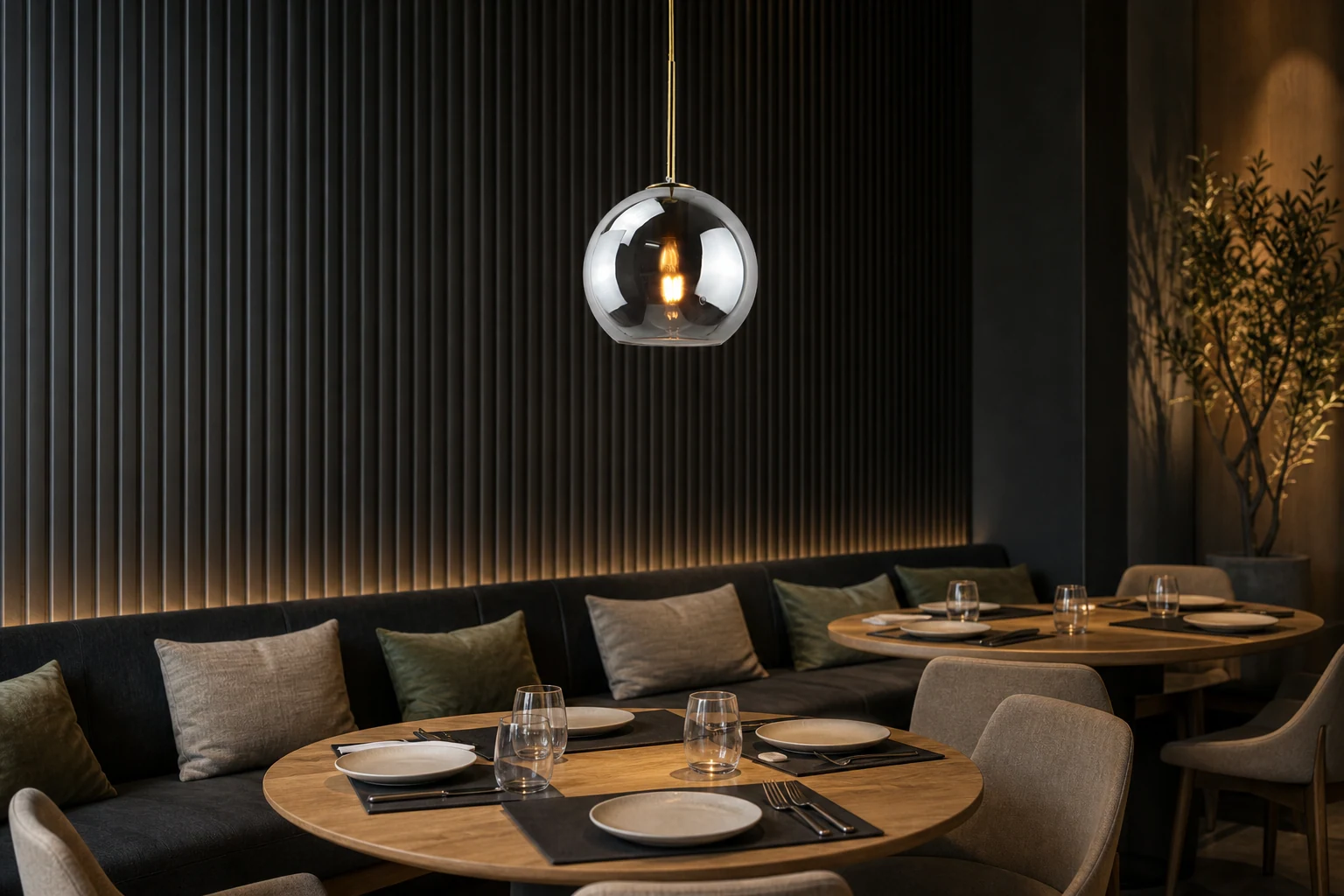 Solara glass pendant in a lifestyle room scene