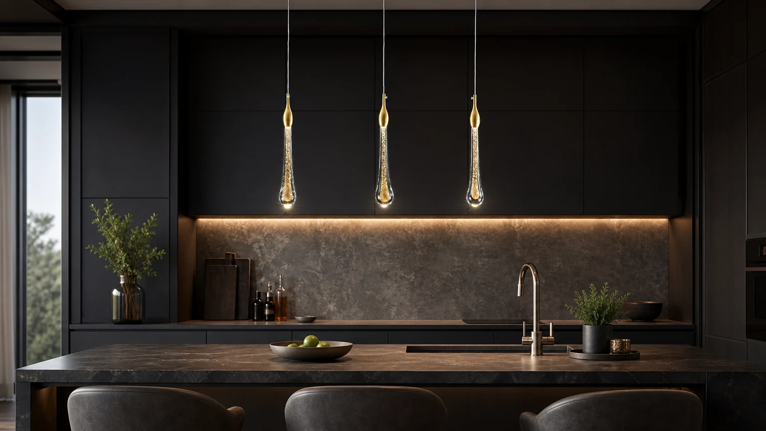 Lampa wisząca VERRISE Raindrop zainstalowana w ciepłym wnętrzu
