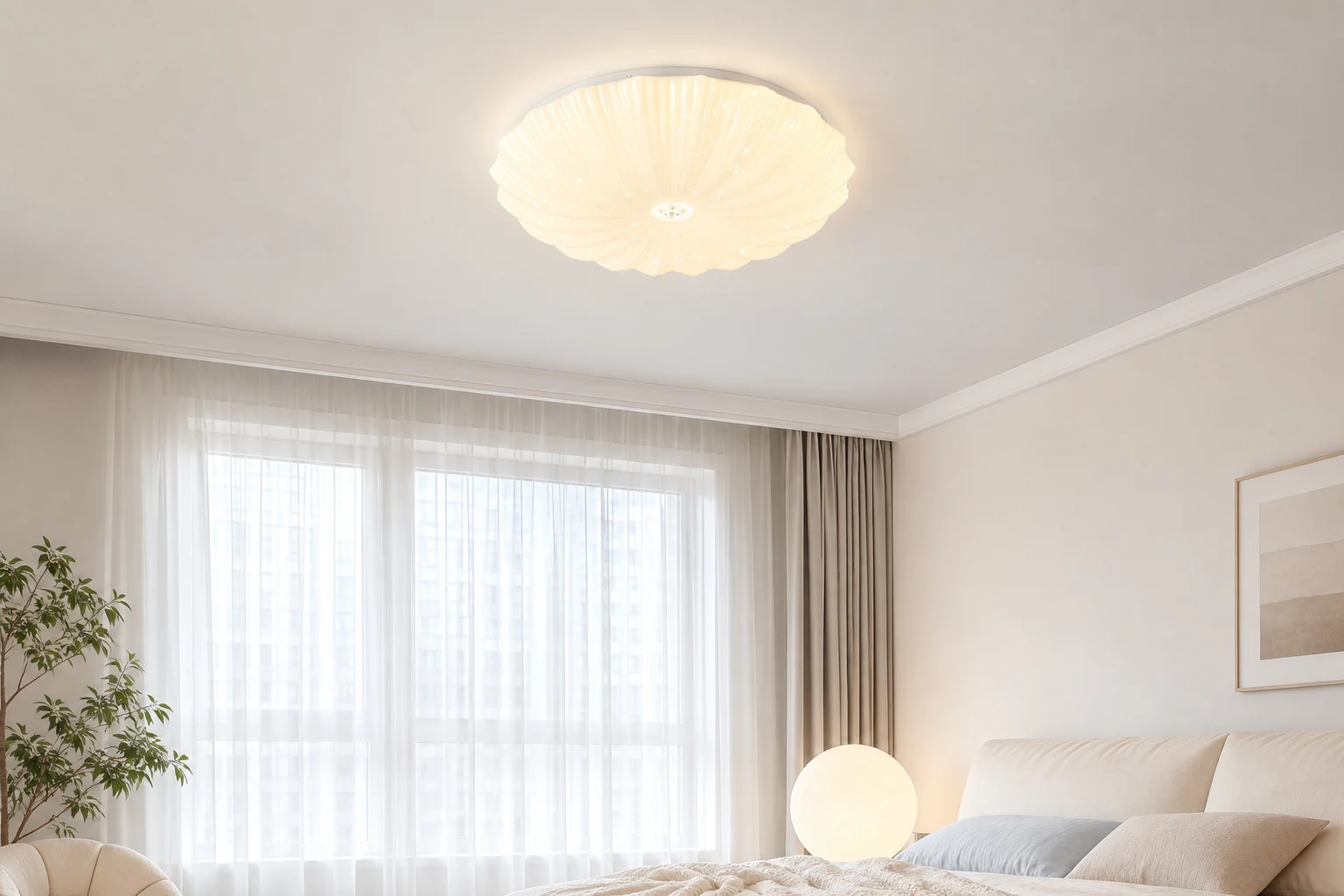 Okrągła lampa sufitowa M516 z muszli akrylowej w stylu lifestylowym