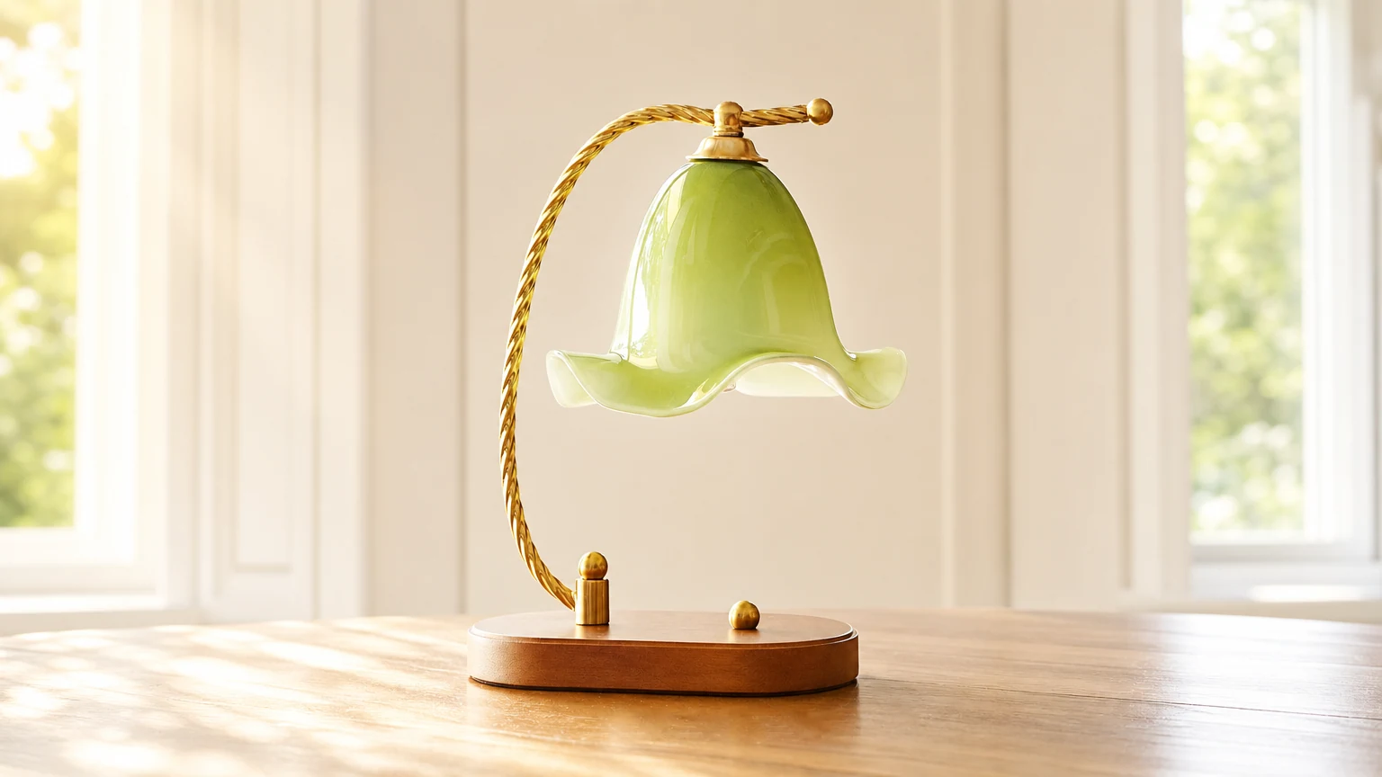 Lampa stołowa Sprout D144 w miękkim wnętrzu od strony okna
