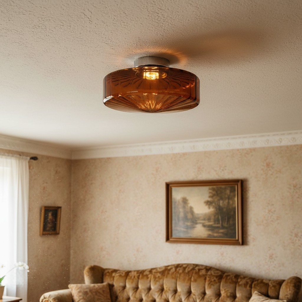 Ripplara Water Ripple Glass Ceiling Lamp with Vintage Style - Flush Mount Design for Bedroom T578