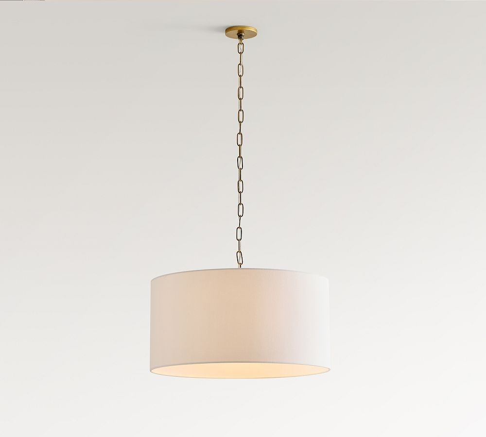 Dumora Iron Linen Drum Pendant - Vintage Brass Hanging Ceiling Light T123