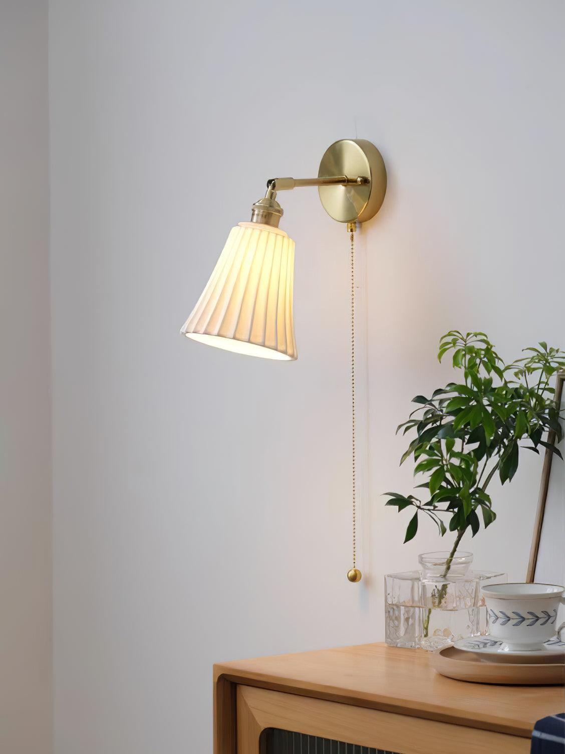 Modern Pull Cord Metal Ceramics Indoor Wall Lamp for Bedroom M506