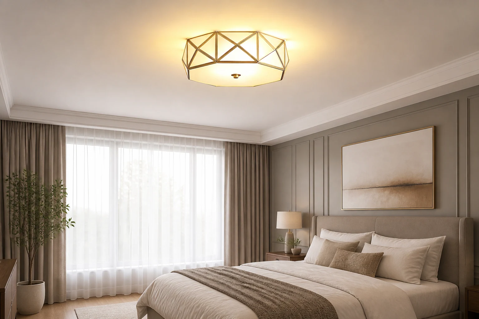 Wpuszczana lampa sufitowa M556 w kształcie geometrycznym w scenie wewnętrznej zawierającej produkt w kontekście