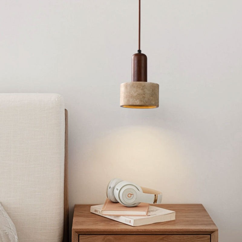 Traditional Japanese Travertine Wood Pendant Lamp M107