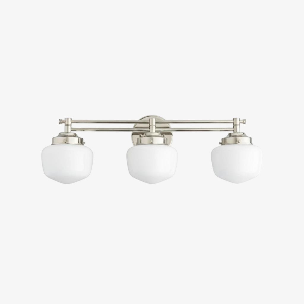Opalume Glass Art Deco Vanity Light - Bathroom Wall Sconce with White Glass Shades T306