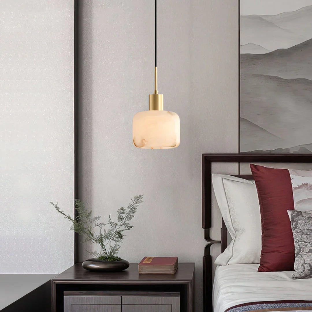 Velia Acorn Alabaster Minimalist Pendant Light D944
