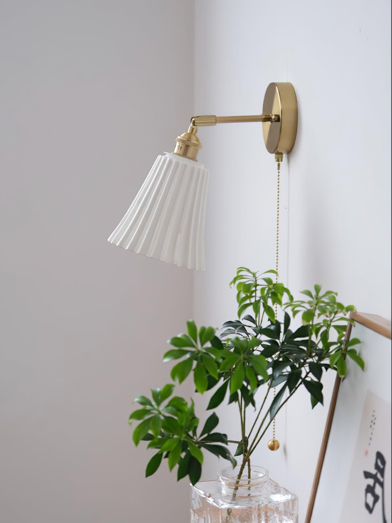 Modern Pull Cord Metal Ceramics Indoor Wall Lamp for Bedroom M506