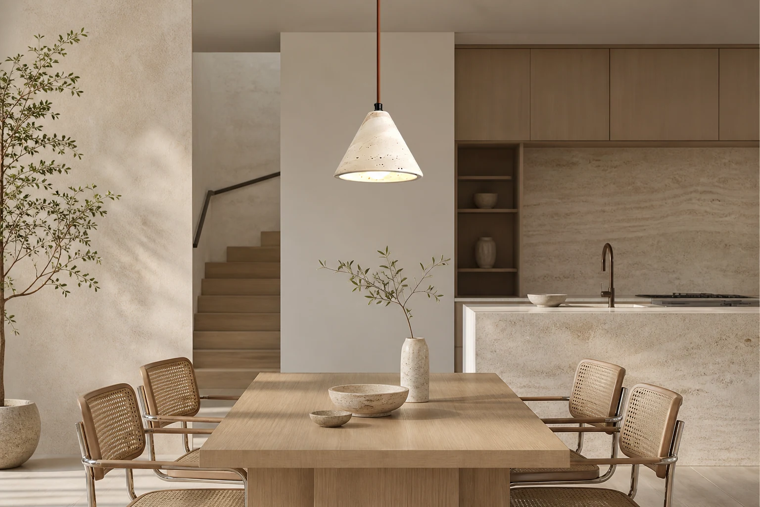 Trawertynowa stożkowa lampa wisząca M262 w scenie lifestylowej