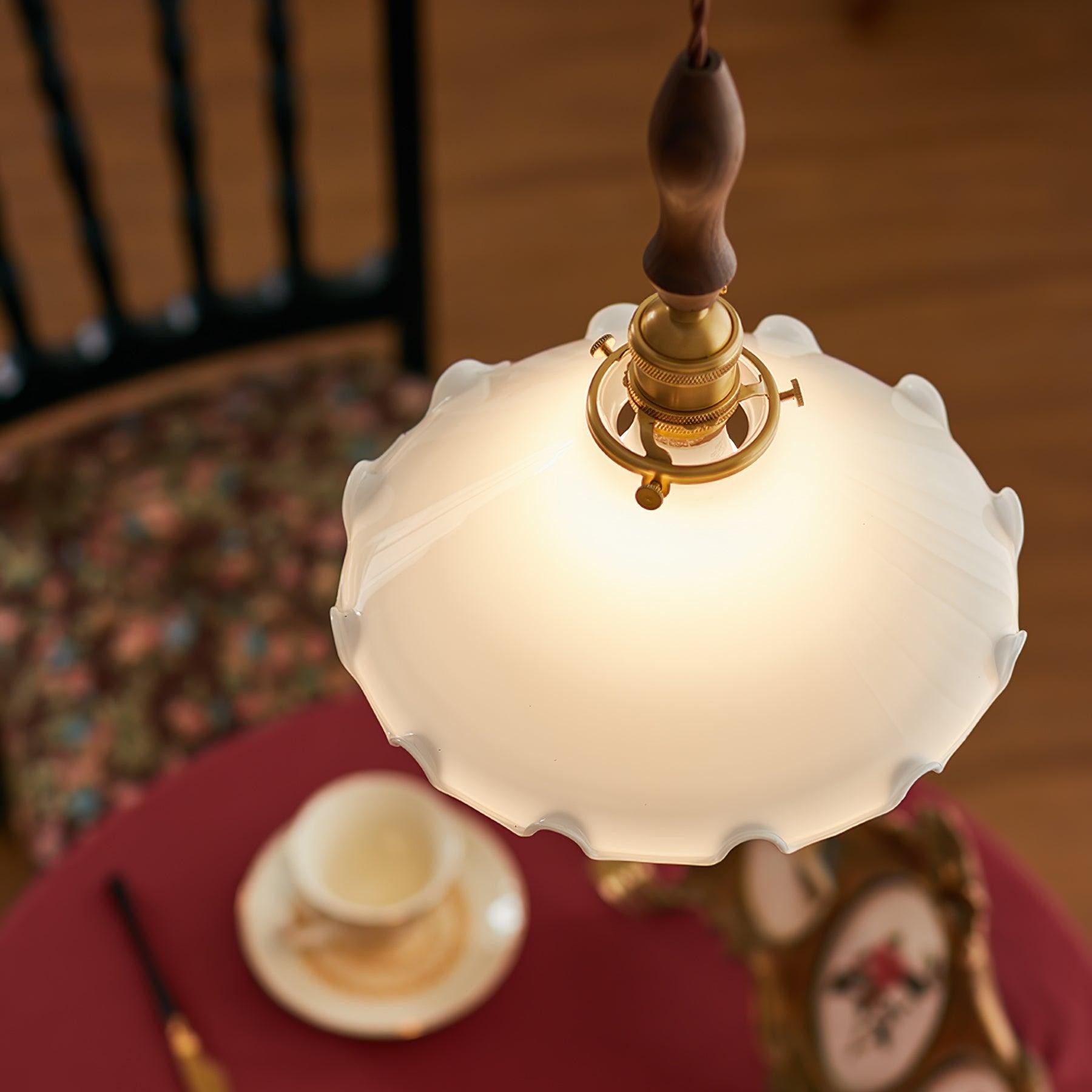 Vintage White Glass Skirted Pendant Lamp M472