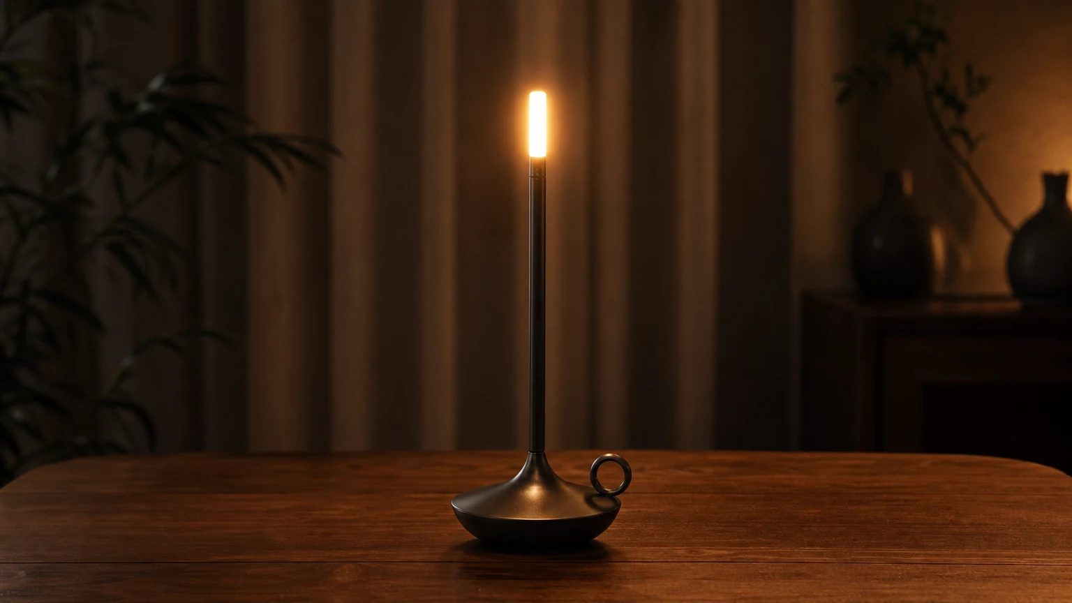 Metalowa, ściemnialna, akumulatorowa lampa stołowa S183 świecąca na blacie
