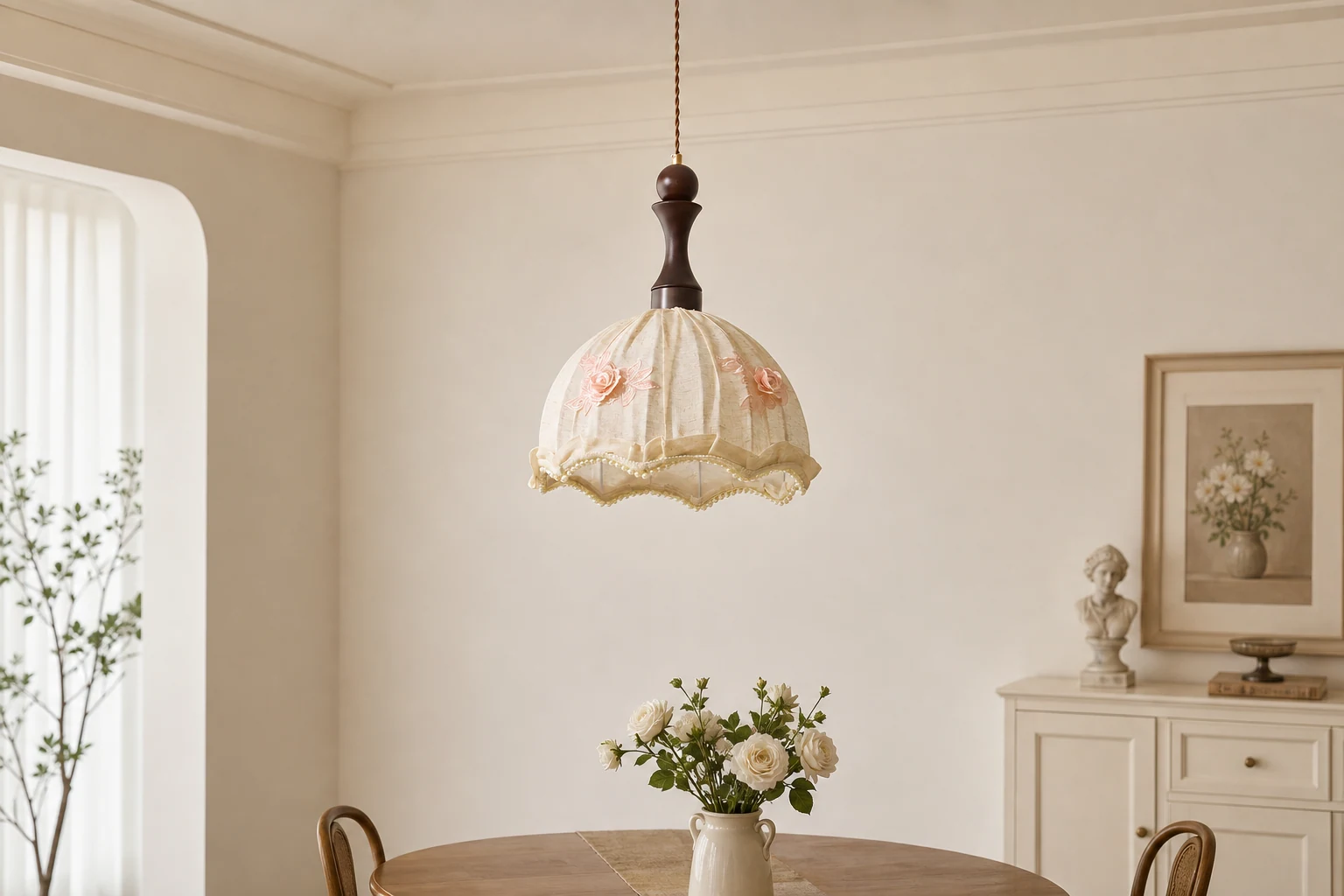 Lampa wisząca Camélia w delikatnie stylizowanej scenie lifestylowej