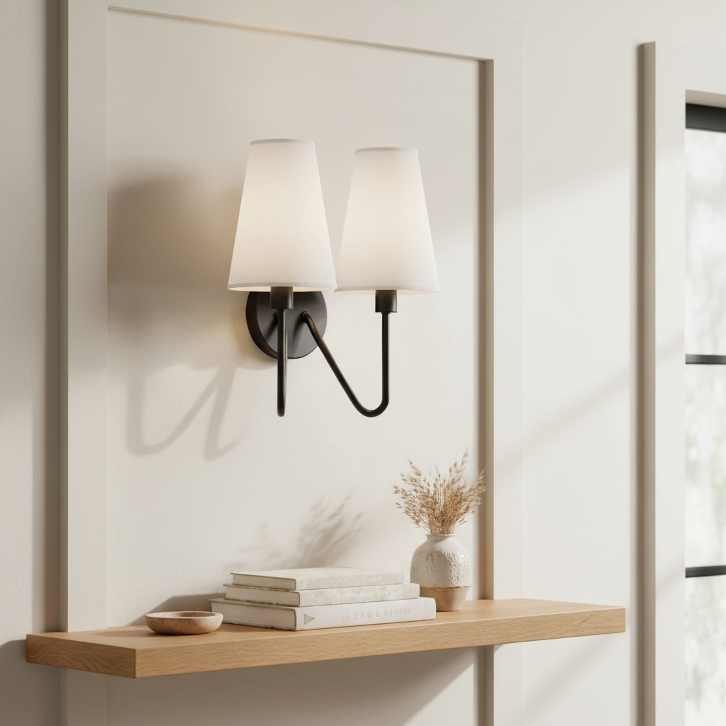 Arcuma Vintage Inspired Metal Wall Sconce - Handcrafted Fabric Shade for Bedroom T500