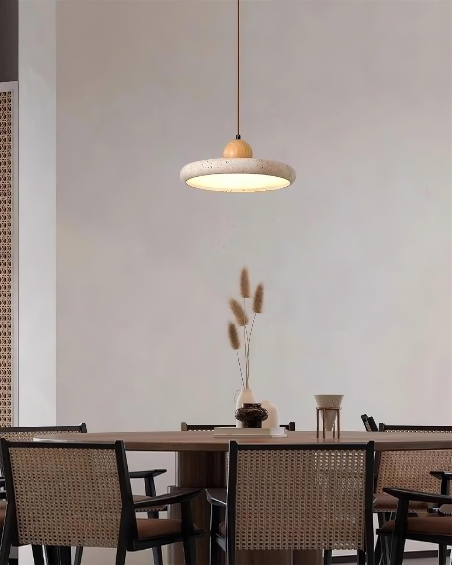 Modern Minimalist Wood Travertine Disc Pendant Light M241