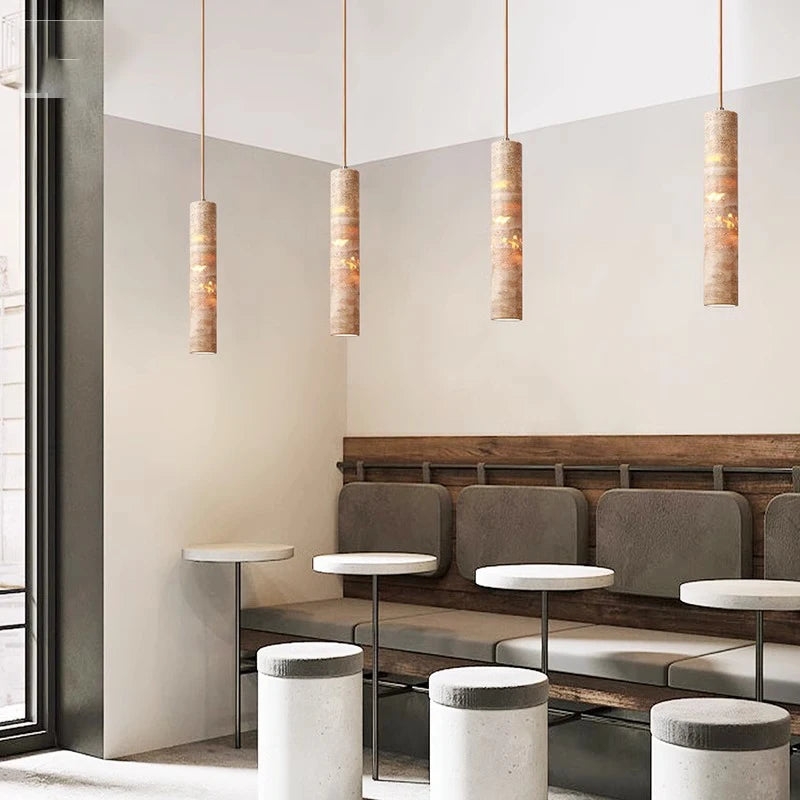 Cream Travertine Tube Pendant Light D912
