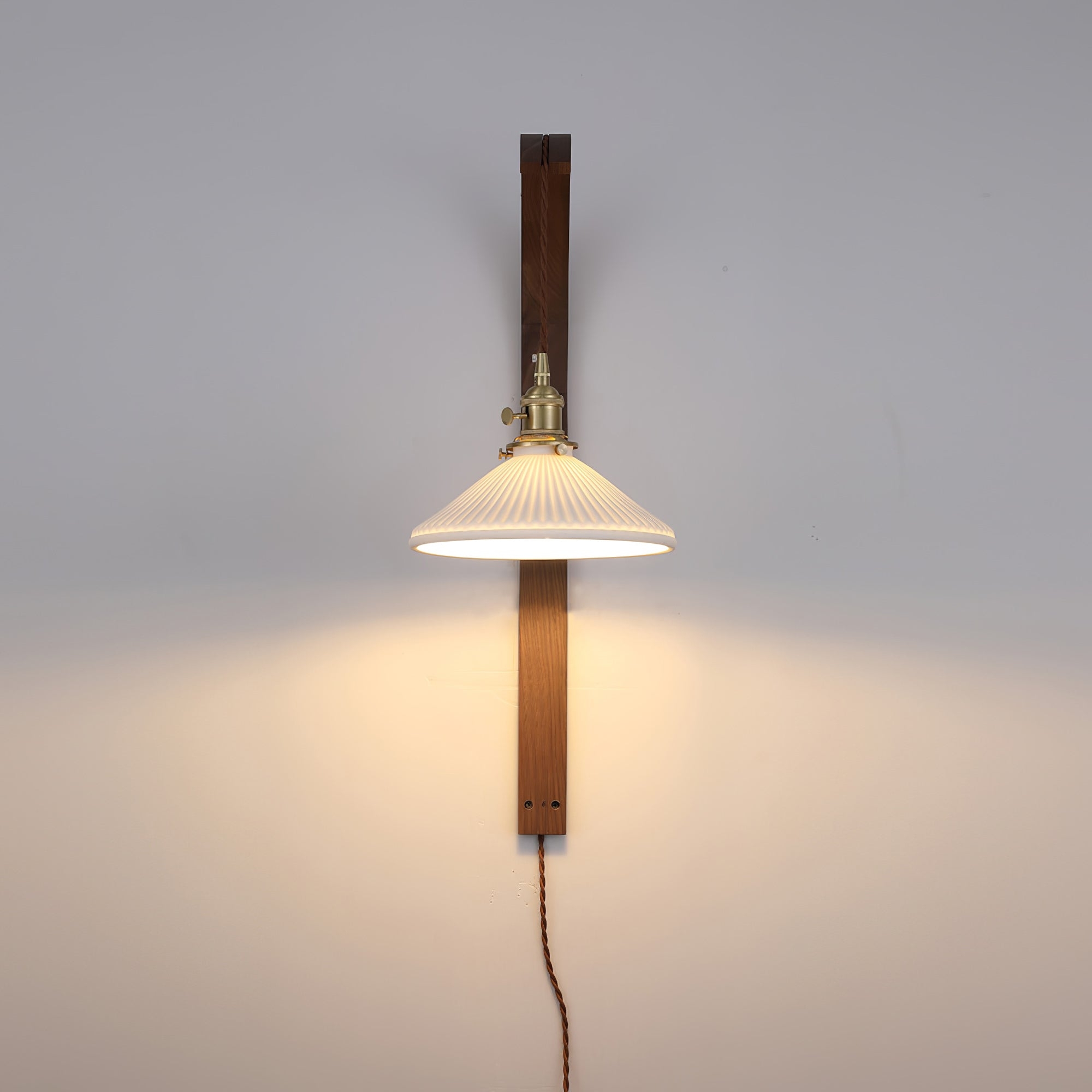 Curved Walnut Ceramic Plug-in Wall Light D498