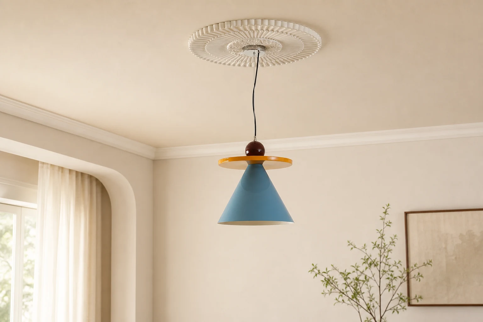 Lampa wisząca Riva D41 scena lifestylowa z widoczną kompletną lampą wiszącą