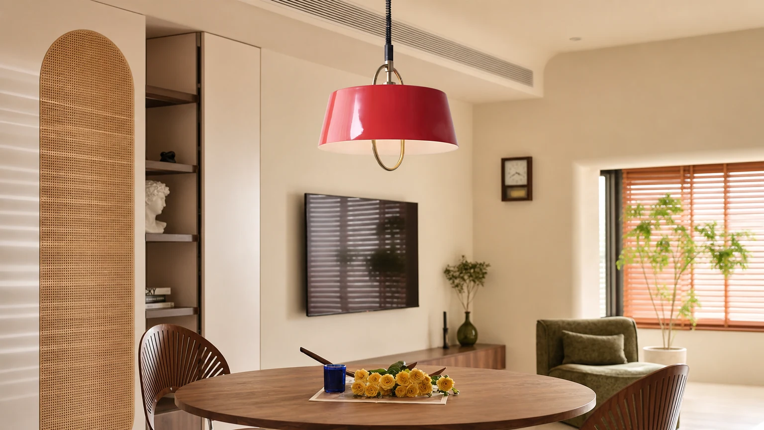 Retro klasyczna wysuwana metalowa lampa wisząca M409 w kształcie bębna w ciepłym wnętrzu