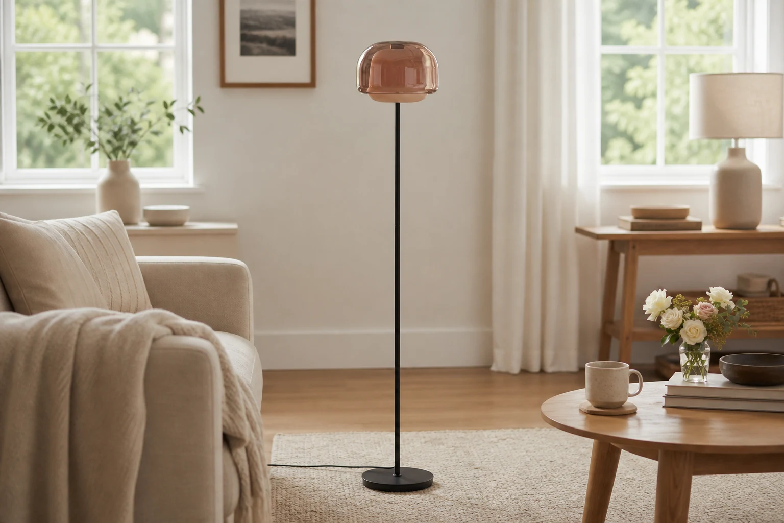 Lampa podłogowa ze szkła w kolorze Clinco w scenie lifestylowej